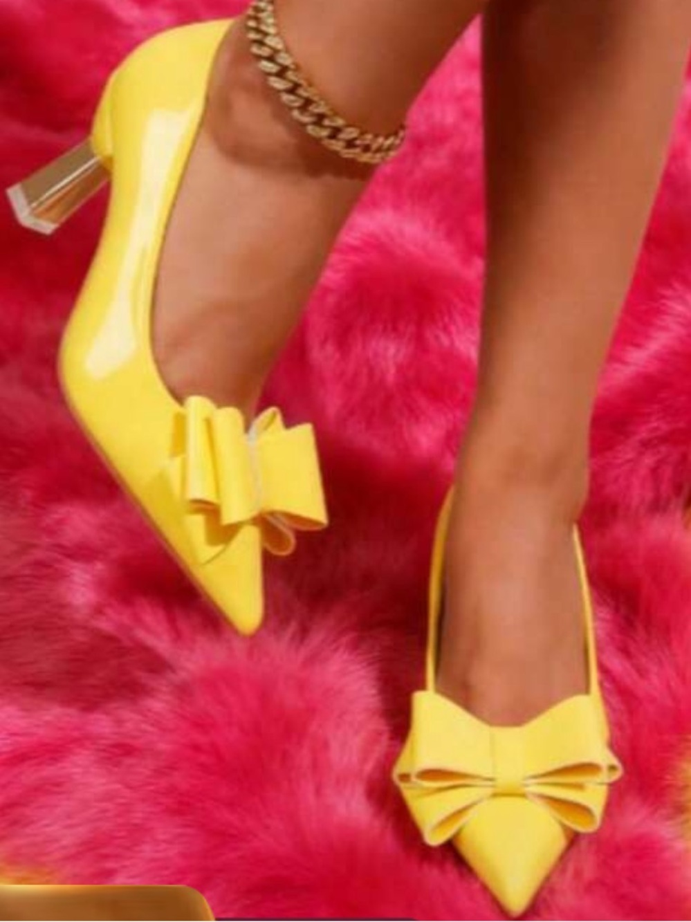 Bright Yellow Pointed-Toe Bow Pumps - Women